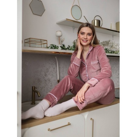 Велюрова жіноча піжама (кофта+брюки) Heart Рожева